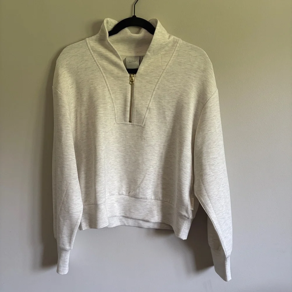 NWT Varley Doublesoft Davidson 1/2 Zip V Neck Supersoft Sweatshirt Sz S Ivory - Picture 2 of 9